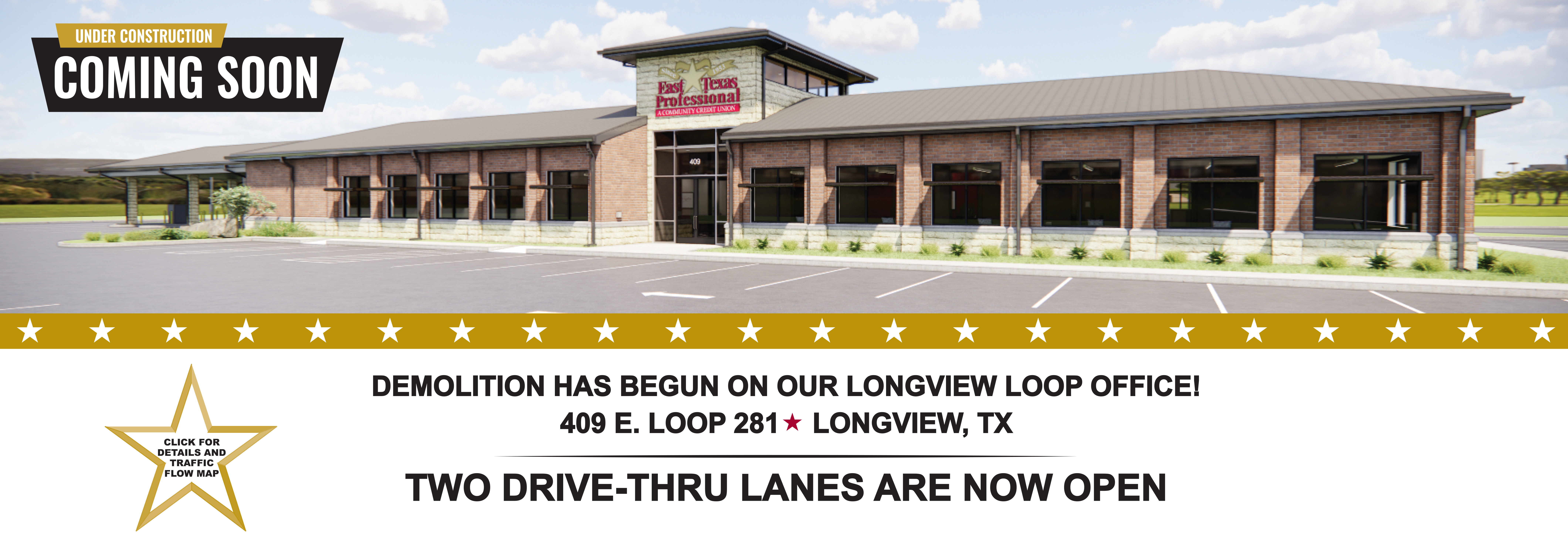 hero Longview Loop construction drive thru open